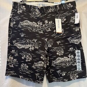 Old Navy Tiki Hut Palm Trees Print Black Slim Shorts Men's Casual Dress Size 32